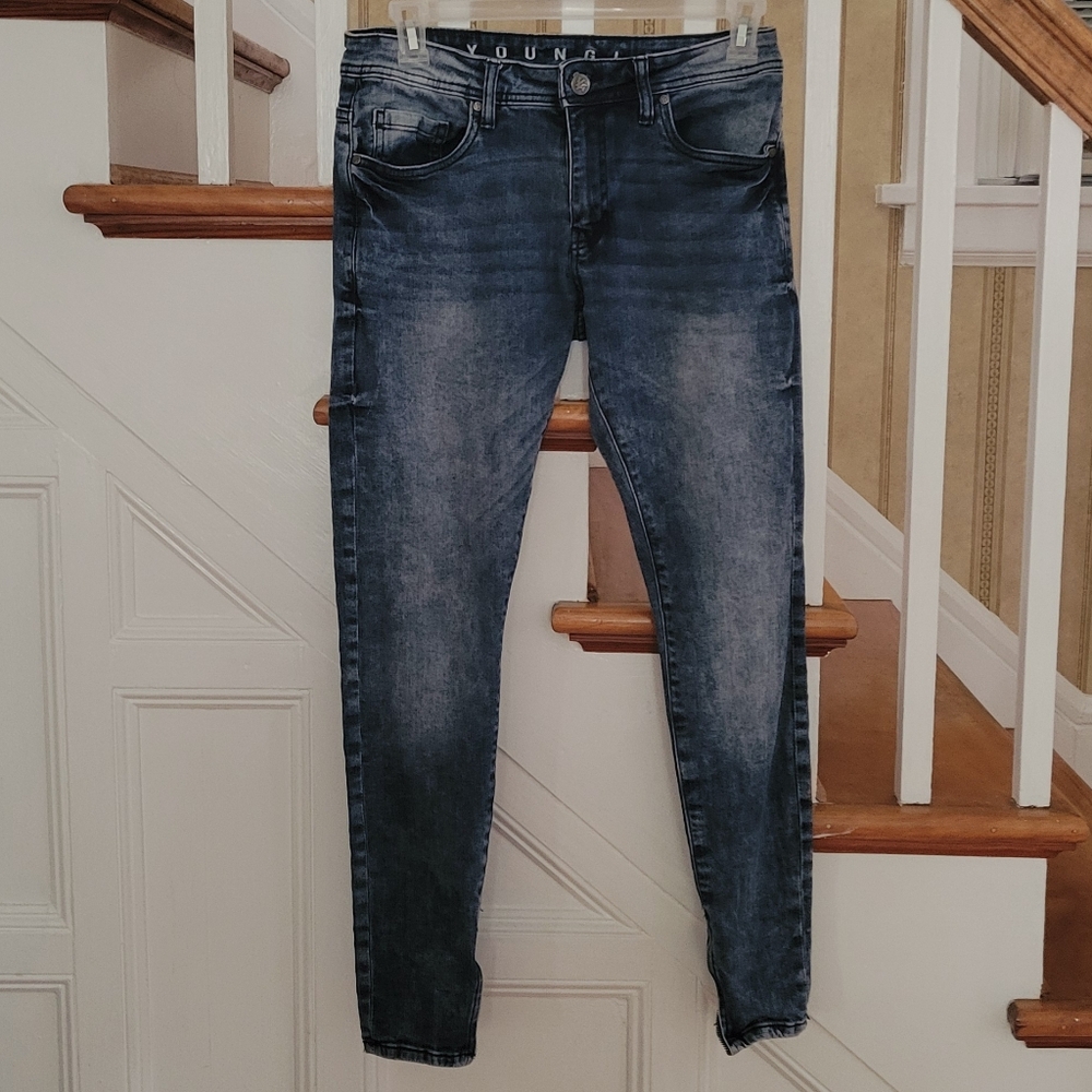 YOUNGLA Men's Skinny Blue Acid Wash Jeans Size 30 X 30